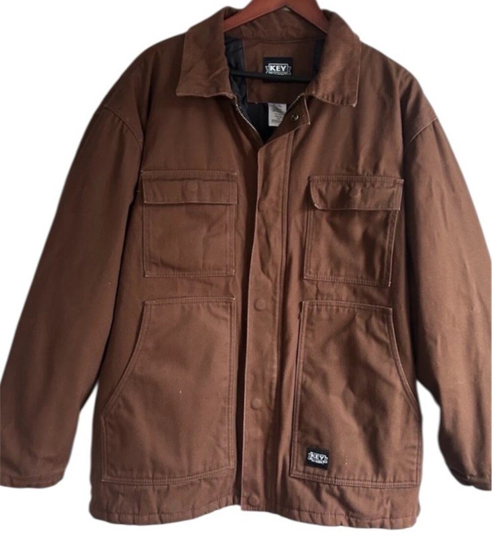 Key Insulated Duck Canvas Chore Coat Men’s XL Brown Corduroy Collar Heavyweight